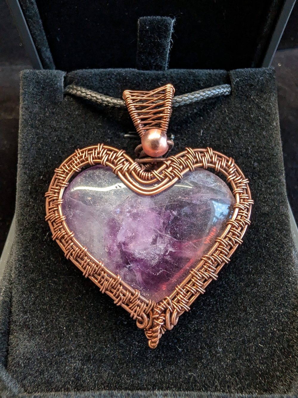 Fluorite Heart Copper Wire Wrapped Pendant Necklace